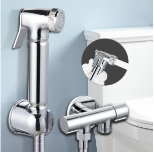 샤워 헤드가 있는 견고한 황동 휴대용 비데 분무기 - 고압 욕실 청소 물총